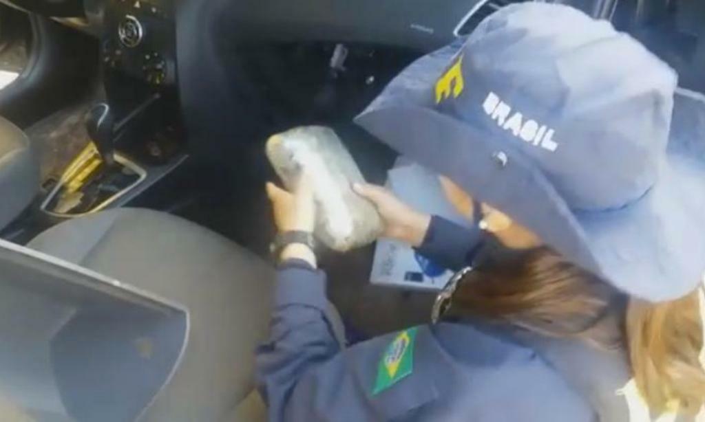 Policial da PRF retira Skunk do interior de veículo em Pacaraima (Foto: Divulgação/Nucom PRF)