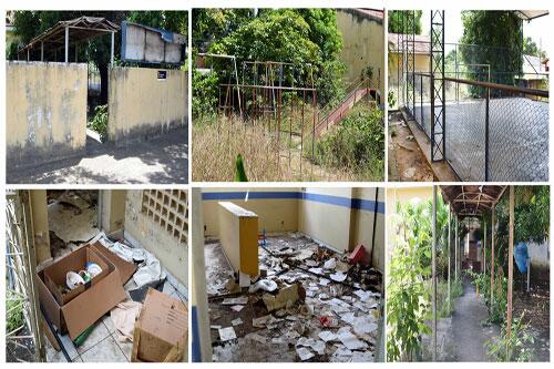 Desde que escola foi desativada, há dez anos, prédio ficou largado ao descaso, inclusive sem qualquer limpeza (Foto: Rodrigo Sales)