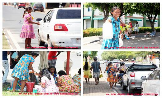 Índias da etnia Warao estão nos cruzamentos mais movimentados da cidade (Fotos: Wenderson de Jesus)