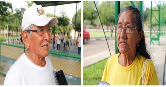 Arnô Queiroz, 81 anos, e Elda Lima, 67 anos, praticam exercícios pelo menos duas vezes por semana (Foto: Wenderson de Jesus)