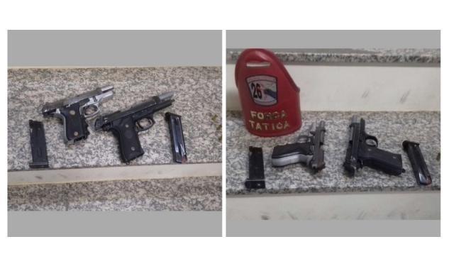Com o grupo, os policiais recolheram uma pistola, um simulacro de arma de fogo e dois celulares (Foto: Divulgação)