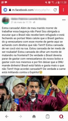 Print de rede social da mulher que apareceu na matéria veiculada no último domingo, 26 (Foto: Reprodução/Facebook - FolhaBV)