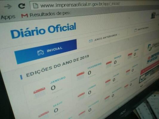 A última publicação feita no DOE ocorreu no dia 28 de dezembro de 2018 (Foto: Minervaldo Lopes/Folha BV)