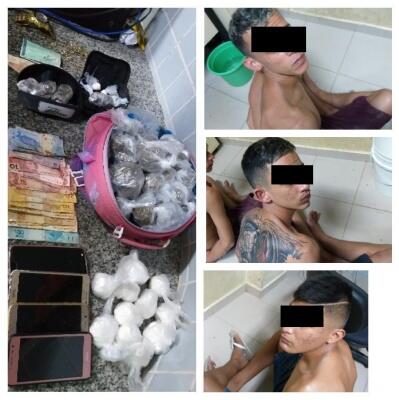Os indivíduos e as drogas foram levados para a Central de Flagrantes do 5º DP (Foto: Divulgação)