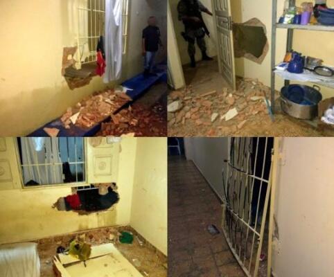 Os internos furaram as paredes de alguns alojamentos para escaparem da unidade (Foto: Divulgação)