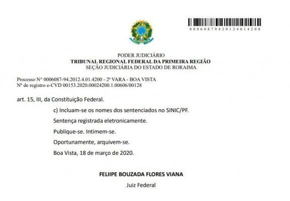 Sentenca foi tornada pública esta semana