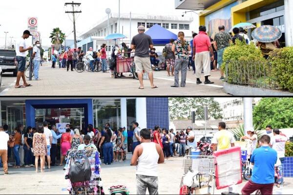 Fila na Caixa Econômica no centro de Boa Vista — (Foto: Nilzete Franco)