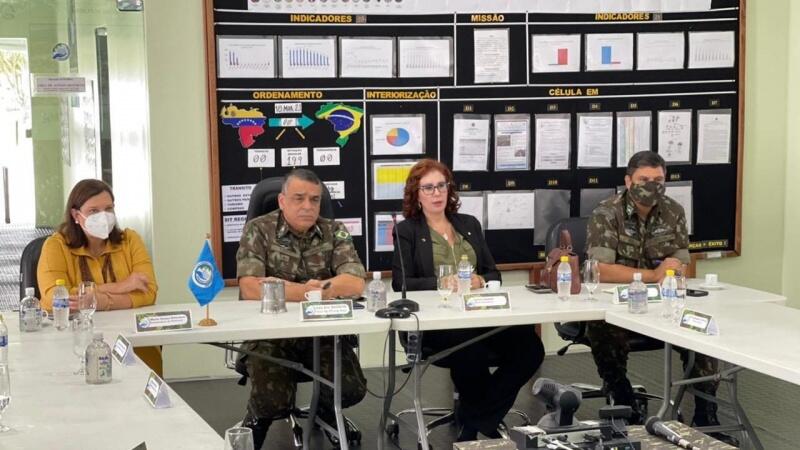 Eles vieram acompanhados da Embaixadora Maria Teresa Belandria, representante da Venezuela no Brasil (Foto: Operação Acolhida)