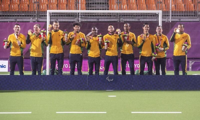 Seleção brasileira de futebol de 5 subiu ao lugar mais alto do pódio do futebol de 5 em Tóquio (Foto: Ale Cabral/CPB)