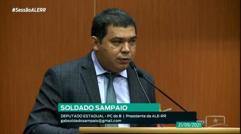 Soldado Sampaio em discurso nesta terça-feira, 21, na ALE-RR (Foto: Reprodução)