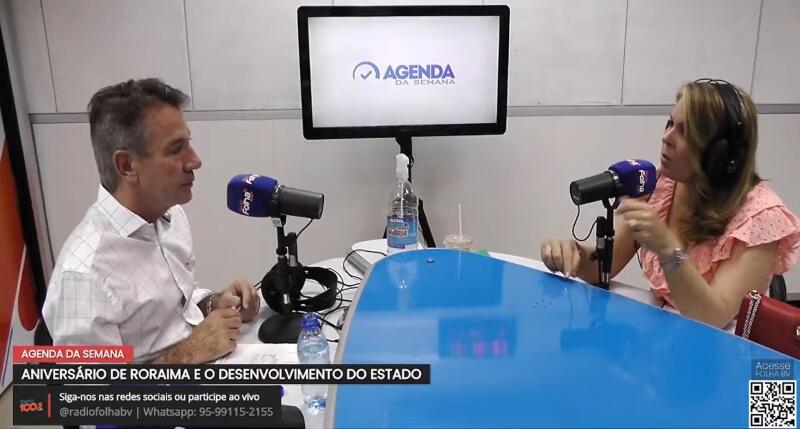 O governador Antonio Denarium é entrevistado por Cida Lacerda (Foto: Reprodução)