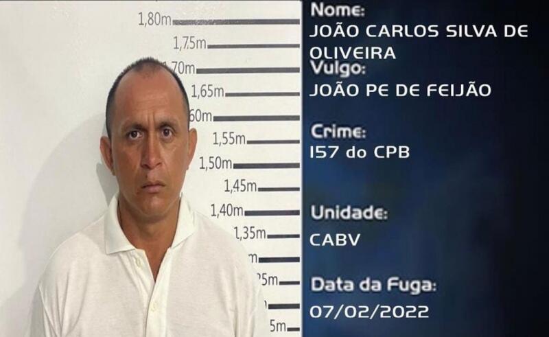 João ficou na condição de foragido desde o mês de fevereiro quando deixou de comparecer a unidade prisional (Foto: Divulgação)