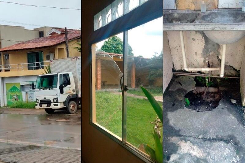 Uma das imagens mostra fachada com adesivo do programa Bolsa Família (Foto: Divulgação)