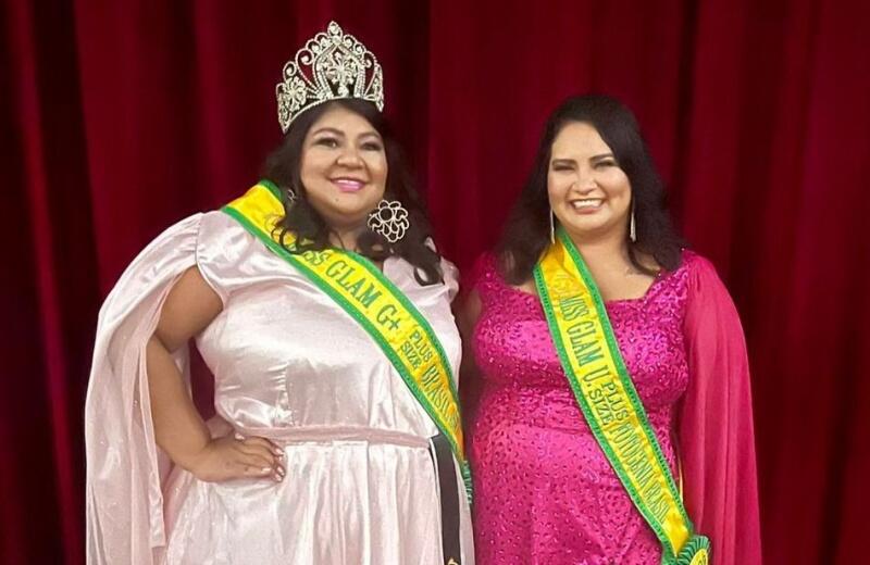 Miss Roraima Thays Cunha e a Miss Normandia Xuxinha Souza após entrega dos títulos (Foto: Divulgação)