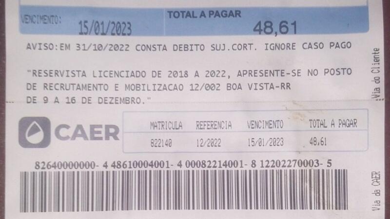 Mensagem escrita com letras maiúsculas no espaço de utilidade pública da fatura (Foto: Divulgação)