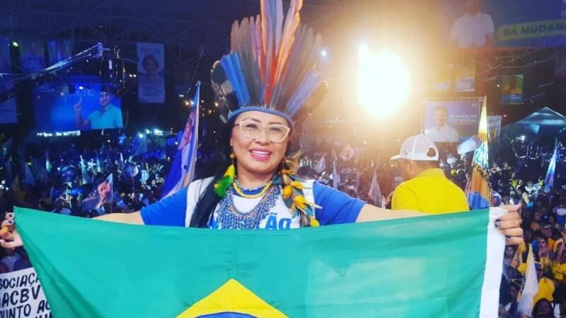 A professora Irisnaide Macuxi durante convenção das eleições 2022 (Foto: Divulgação)