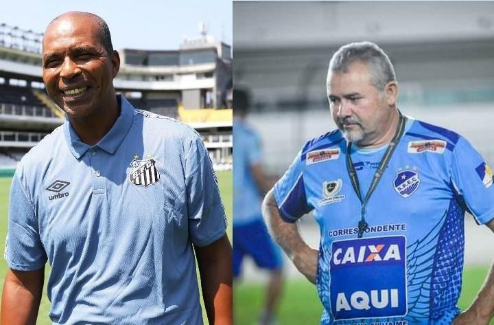 Duelo coloca frente à frente treinadores: Orlando Ribeiro e Beto Vieira (Foto: Ernesto Guerra/Santos e Hélio Garcias/São Raimundo)