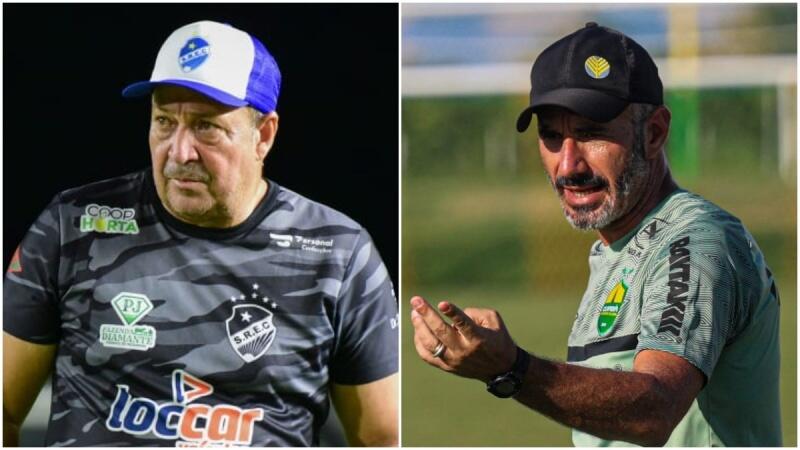 Os técnicos Chiquinho Viana, do São Raimundo, e Ivo Vieira, do Cuiabá (Fotos: Hélio Garcias e Robson Boamorte/São Raimundo e Cuiabá)