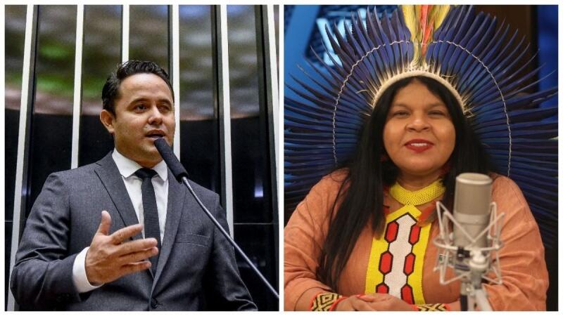 O deputado Gabriel Mota e a ministra dos Povos Indígenas, Sônia Guajajara (Fotos: Ascom e Valter Campanato/Agência Brasil)